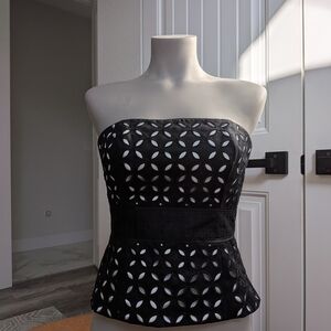 White House Black Market Black Strapless Eyelet Peplum Camisole